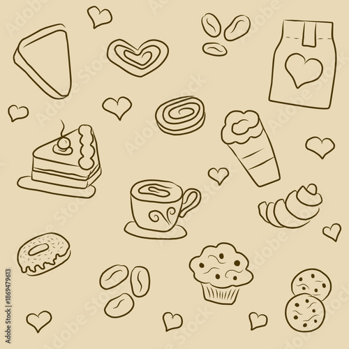 seamless pattern with coffee and sweets