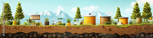 Wide Fertilizer Infographic Base with Transparent Containers and Simplified Layout on Transparent Background