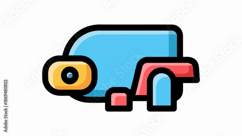 Stylized cartoonish vehicle with bright colors and bold outlines