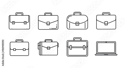 Collection of briefcases and a laptop
