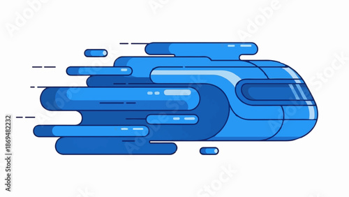 Stylized blue train moving fast with speed lines