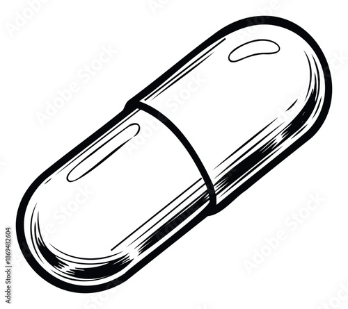 A stylized medicine capsule providing a visual for health, pharmaceutical topics, wellness products, and medical information suitable for healthcare presentations, educational materials, or