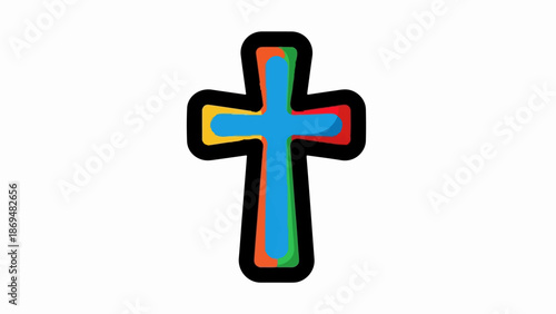 Stylized cross with layered colorful outlines