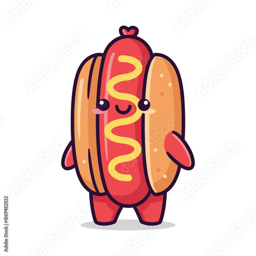 Cute Cartoon Hotdog Character Illustration