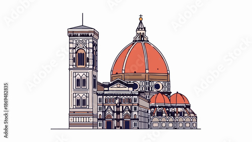 Stylized depiction of a cathedral with a prominent dome and bell tower