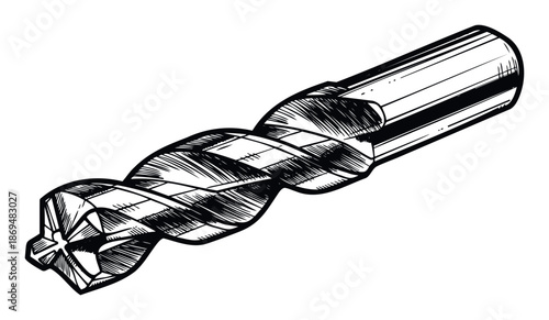A robust twisted drill bit tool for drilling holes in various materials is ideal for industrial engineering and construction project graphics