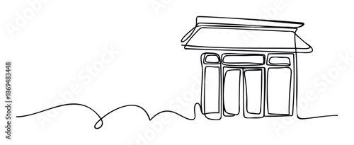 Simple one line drawing of a small building representing modern architecture and connected living perfect for minimalist graphic designs property advertisements or digital media projects
