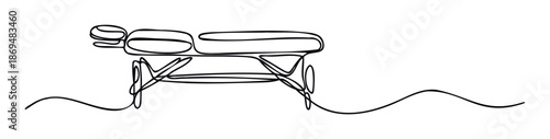 Continuous line drawing of a massage table providing a minimalist visual for health, wellness, and relaxation businesses, perfect for modern branding and promotional materials