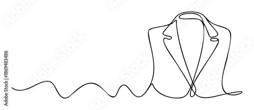 Minimalist continuous line drawing depicting a formal business jacket suitable for corporate presentations, marketing collateral, and professional branding materials.