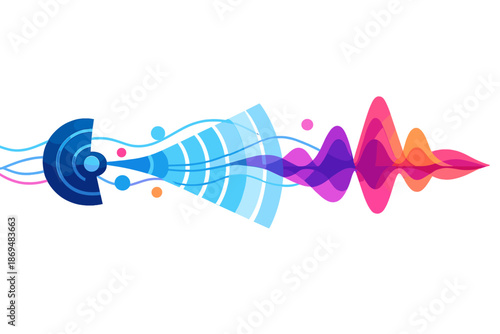 Conceptual sonar waves of light and sound echo against an abstract background