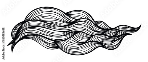 Abstract black line composition depicting fluid motion and organic forms suitable for digital backgrounds, decorative accents, or minimalist visual identity projects