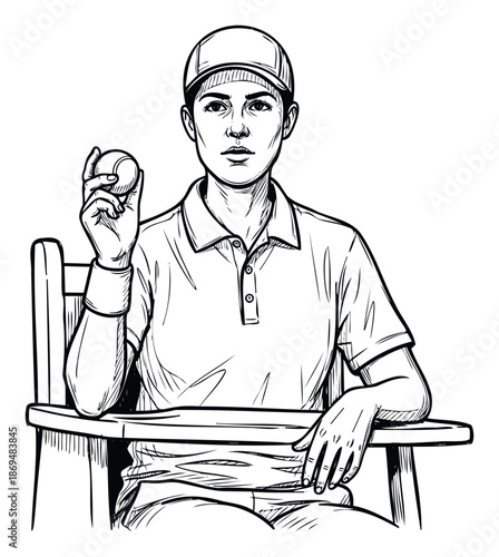 Focused female tennis umpire or coach in uniform holding a ball ready for a game or training session ideal for sports publications and athletic branding