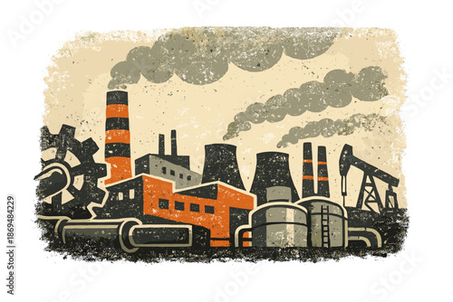 A gritty, textured backdrop with ambient noise effects evokes a distressed vibe, embodying a vintage industrial aesthetic for creative design