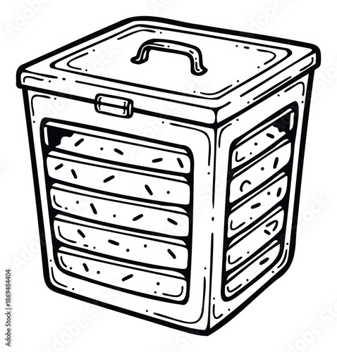 Food dehydrator appliance with multiple drying racks filled with ingredients, perfect for cooking articles, healthy lifestyle blogs, kitchen equipment catalogs, and home economics