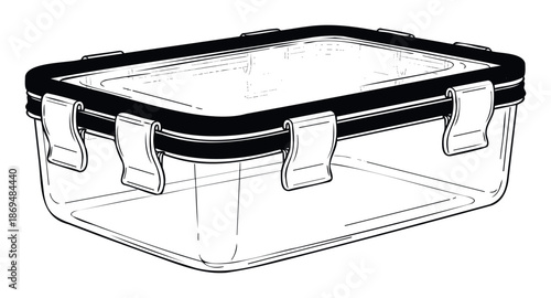 A transparent rectangular food storage container with a securely latched black lid for organizing kitchen items, meal prep, and food preservation in various home and professional
