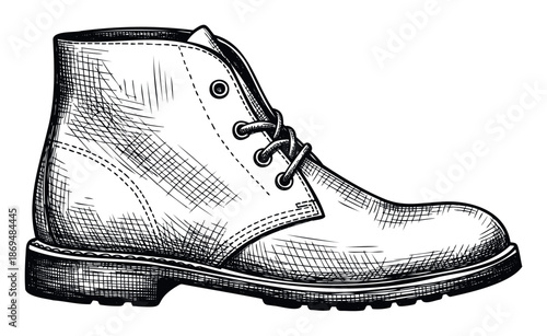 Vintage hand drawn sketch of a classic leather chukka boot, perfect for footwear catalogs, casual apparel advertisements, and fashion accessory marketing campaigns.