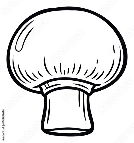 Simple hand drawn black and white mushroom illustration suitable for culinary graphics, food packaging, recipe books, restaurant menus, and educational materials