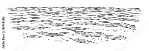Hand drawn sketchy ocean waves with a dynamic horizon, perfect for a natural background texture or graphic project related to water and marine themes