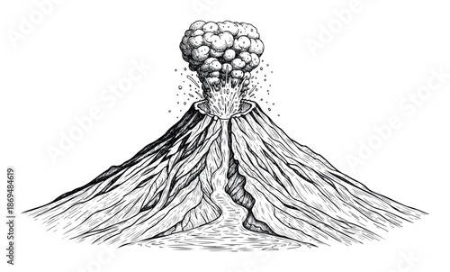 Dramatic erupting volcano with a large ash cloud and flowing lava depicts a powerful natural event suitable for geological studies and disaster preparedness educational content