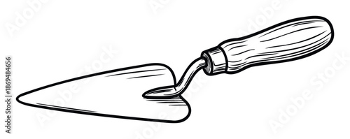 Essential gardening tool, a classic trowel with a wooden handle, perfect for planting, digging, and general garden work, suitable for various horticultural projects and building activities.