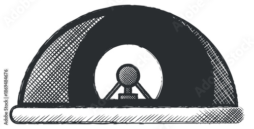 A hand-drawn restaurant bell under a dome in black and white sketch vector style, suitable for food service branding