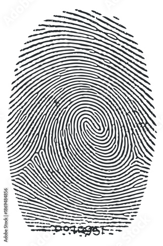 A stylized fingerprint illustration in black and white minimalist vector style, ideal for security and identity design projects