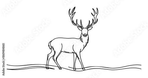 Striking continuous line drawing of a majestic deer with large antlers ideal for modern nature inspired wall decor and ecological design concepts