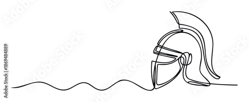 Minimalist continuous line drawing of an ancient Greek warrior helmet symbolizing strength and heritage, perfect for historical presentations, educational content, or modern branding