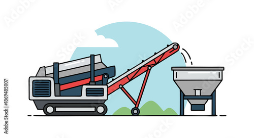 Construction Excavator and Crane Working on Building Site.