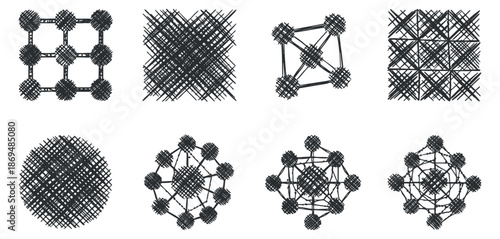 A collection of abstract geometric patterns in black vector style, suitable for modern design projects and backgrounds