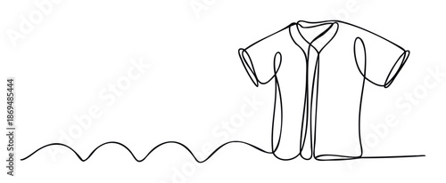 Contemporary continuous single line drawing illustrating a casual short sleeve shirt, ideal for apparel branding, fashion promotion, or modern graphic design resources.