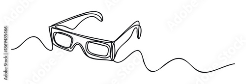 Minimalist continuous line drawing of stylish eyeglasses with flowing wavy lines capturing a modern vision concept ideal for optical business branding and eye care promotional materials.