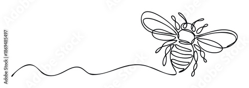 Minimalist continuous line drawing of a flying honey bee, perfect for naturethemed branding, modern packaging, ecological awareness campaigns, or elegant decorative prints.
