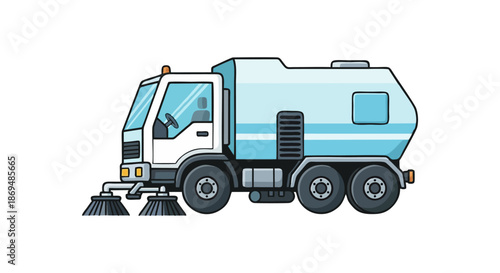 Street Sweeper Vehicle Cleaning City Streets.