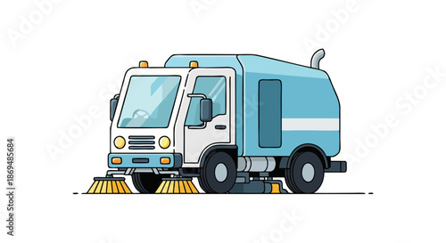 Street Sweeper Vehicle Cleaning Urban Roads.