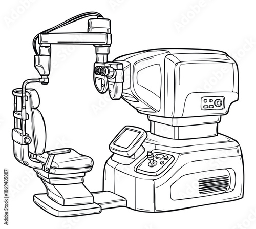 Advanced ophthalmic examination machine for precise vision diagnostics and therapeutic procedures in a modern medical clinic setting, ideal for healthcare technology publications