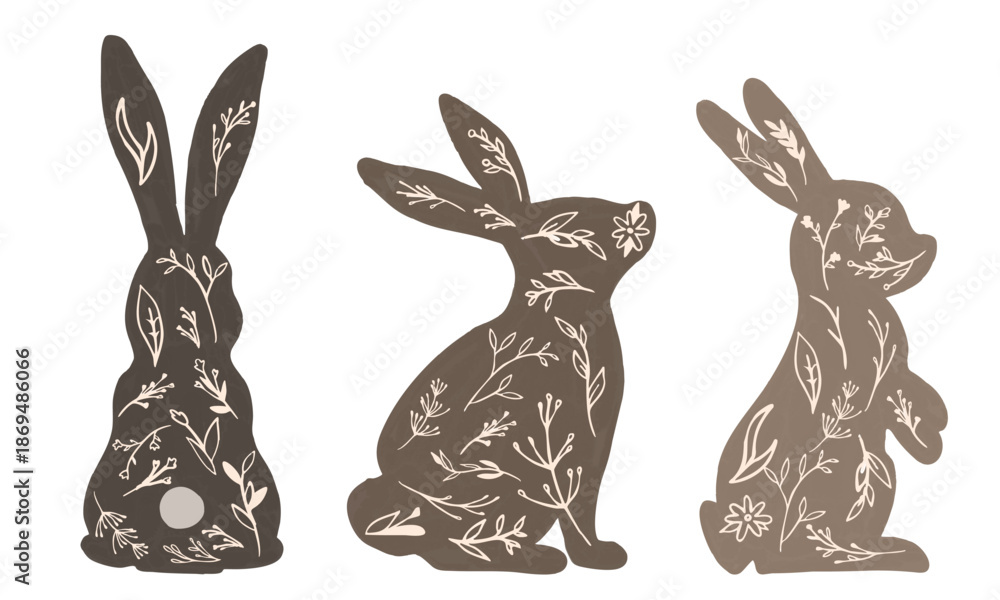 Obraz premium Watercolor Easter illustration featuring cute rabbits painted in soft pastel tones