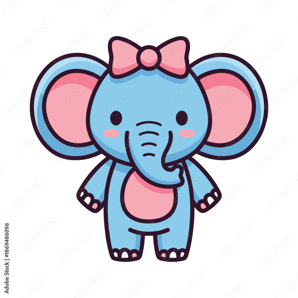 Fototapeta premium Adorable Cartoon Elephant with Pink Bow Illustration
