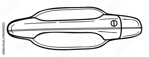 Stylized line drawing of a vehicle door handle featuring a prominent keyhole, perfect for automotive repair guides, graphic symbols, or educational materials about car components