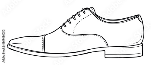 Classic mens formal captoe oxford shoe line art suitable for clothing guides, apparel catalogs, suiting advertisements, or footwear educational materials.