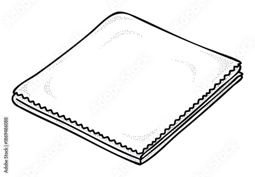 A simple monochromatic hand drawn style illustration of a neatly folded square cloth or napkin, perfect for incorporating into household, cleaning, or domestic themed graphics and decor