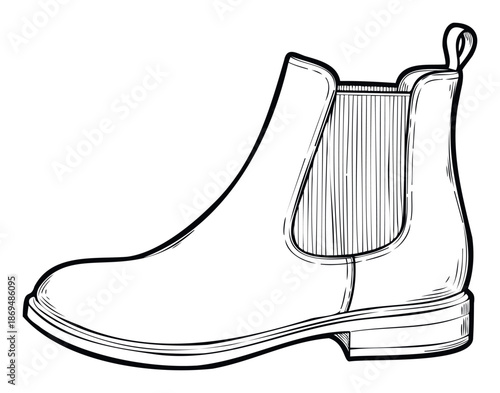 Classic comfortable leather Chelsea boot sketch illustrating timeless footwear fashion suitable for apparel promotions and clothing catalog assets