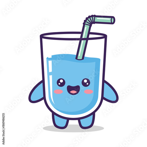 Cartoon Blue Drink Character with Straw
