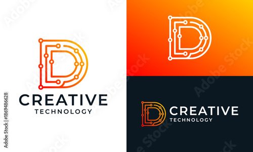 Creative initial letter D logo design template illustration with technology abstract connection symbol graphic