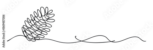 Minimalist one line drawing of an abstract nature element resembling a pine cone or leaf combined with a continuous wavy line perfect for simple decorative graphics or elegant branding