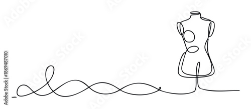 A continuous single line forms a tailor mannequin, symbolizing elegance and creation, perfect for tailoring business branding or textile industry graphics