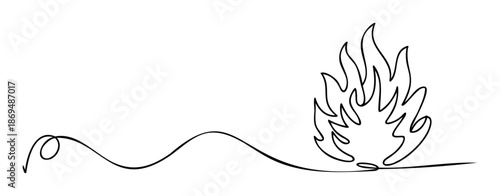 Elegant continuous single line drawing forming a dynamic fire symbol suitable for modern branding, logotypes, icons, and graphic design projects requiring a sleek visual.