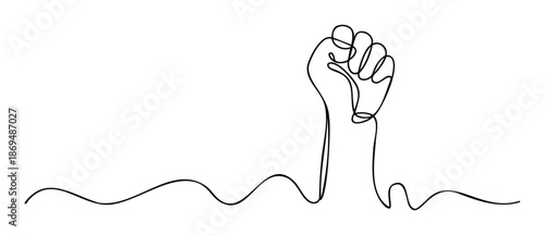 Abstract continuous line drawing of a raised fist representing power revolution and human rights ideal for modern campaign visuals and empowering graphic design projects