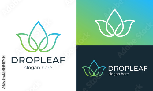 Creative nature leaf logo design template illustration with water drop design vector icon symbol