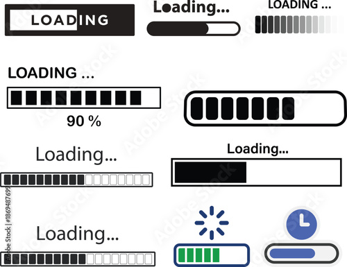 Set of vector loading icons. loading bar progress icon. Download progress. Collection Loading status. Vector illustration.
